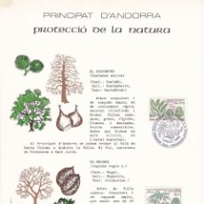 Sellos: PRINCIPAT D'ANDORRA 1984 - PRIMER DIA / PROTECCIÓ DE LA NATURA - EL CASTANYER - EL NOGUER - Nº 00629. Lote 181982395