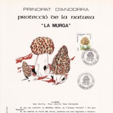 Sellos: PRINCIPAT D'ANDORRA 1984 - PRIMER DIA / PROTECCIÓ DE LA NATURA - LA MURGA - Nº 00248