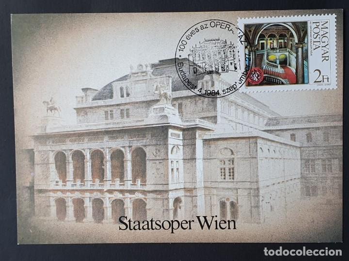 Sellos: Tarjeta M&aacute;xima HUNGRIA - Edificio de la &Oacute;pera Estatal de Viena, BUDAPEST 1984 - Foto 1