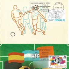 Sellos: FUTBOL 1980 CAMPEONATO MUNDIAL ESPAÑA 82 (EDIFIL 2570/71) EN DOS TARJETAS MAXIMAS PRIMER DIA MADRID.
