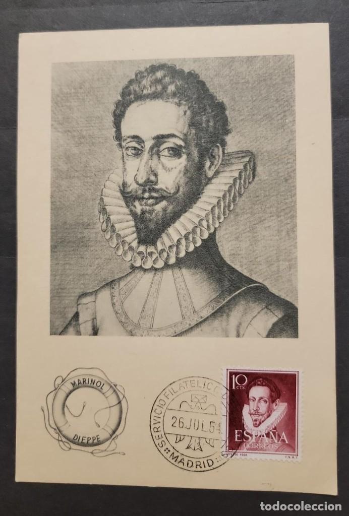 Sellos: SO) 1954 SPAIN, LOPE DE LA VEGA, MAXIMUM CARD - Foto 1