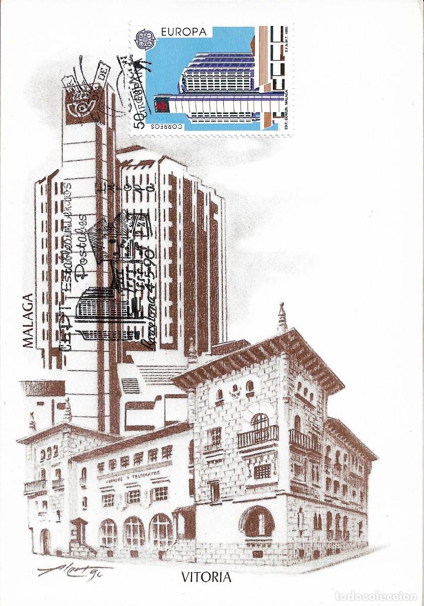 Sellos: EDIFICIO DE COMUNICACIONES DE MALAGA ESTABLECIMIENTOS POSTALES EUROPA 1990 (EDIFIL 3059) EN TM PD - Foto 1