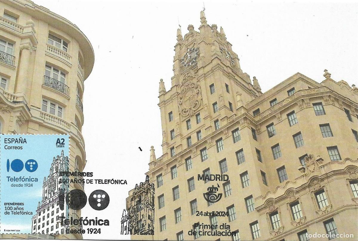 Sellos: ESPA&Ntilde;A. TARJETA MAXIMA PRIMER DIA. EDIFICIO TELEFONICA. MADRID. 2024 - Foto 1