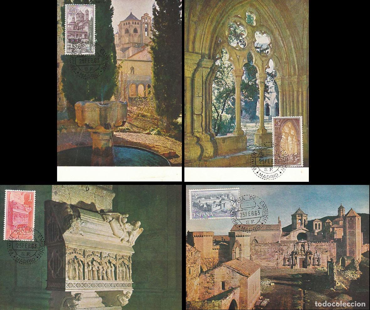 Briefmarken: EDIFIL 1494/7, MONASTERIO DE POBLET TARJETA M&Aacute;XIMA MATASELLO PRIMER DIA DE 25-2-1963 SERIE COMPLETA