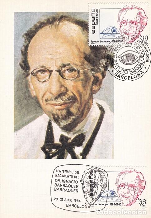 Sellos: M&aacute;xima doble matasellos diferentes: Centenario y curso oftalmolog&iacute;a - Dr Ignacio Barraquer Barraquer - Foto 1