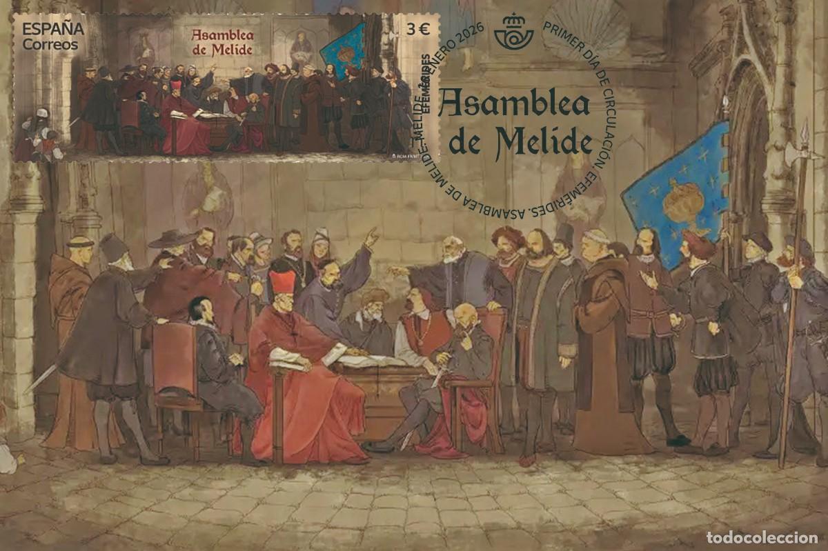 Sellos: Espa&ntilde;a Spain 2026 - Asamblea de Melide carte maximum - Foto 1