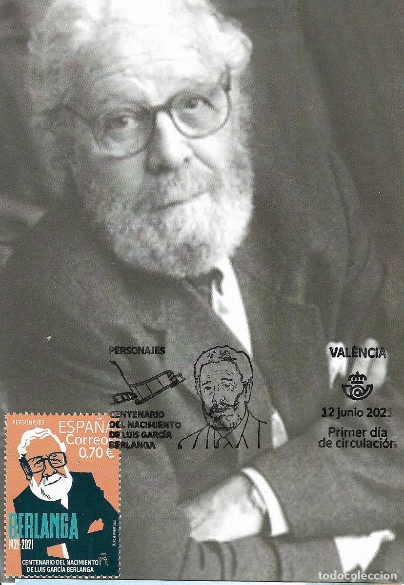 Sellos: ESPA&Ntilde;A. TARJETA MAXIMA PRIMER DIA. CINE ESPA&Ntilde;OL. JOSE LUIS GARCIA BERLANGA. VALENCIA. 2021