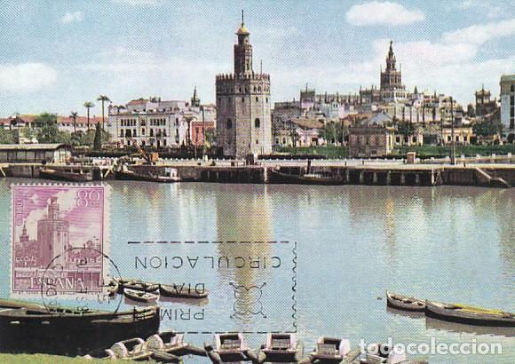 Sellos: EDIFIL 1730. LA TORRE DEL ORO (SEVILLA), TARJETA MAXIMA DE PRIMER DIA DE 8-9-1966