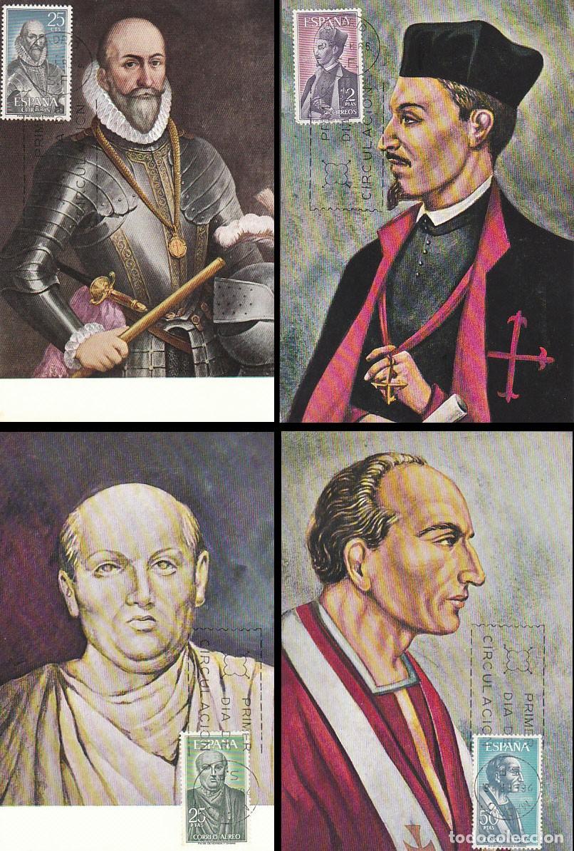 Sellos: EDIFIL 1705/8, PERSONAJES 1966, 4 TARJETAS MAXIMAS DE PRIMER DIA DE 26-2-1966