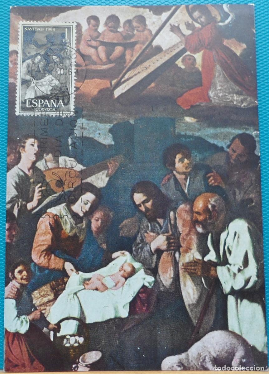 Sellos: 1964-ESPA&Ntilde;A-TARJETAS MAXIMAS-VER FOTO- N&ordm;1630-NAVIDAD-NACIMIENTO(ZURBARAN)