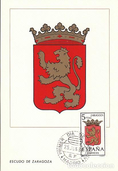 Sellos: EDIFIL 1701, ESCUDO DE ZARAGOZA, TARJETA MAXIMA DE PRIMER DIA DE 1966