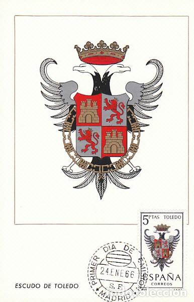 Sellos: EDIFIL 1696, ESCUDO DE TOLEDO, TARJETA MAXIMA DE PRIMER DIA DE 1966