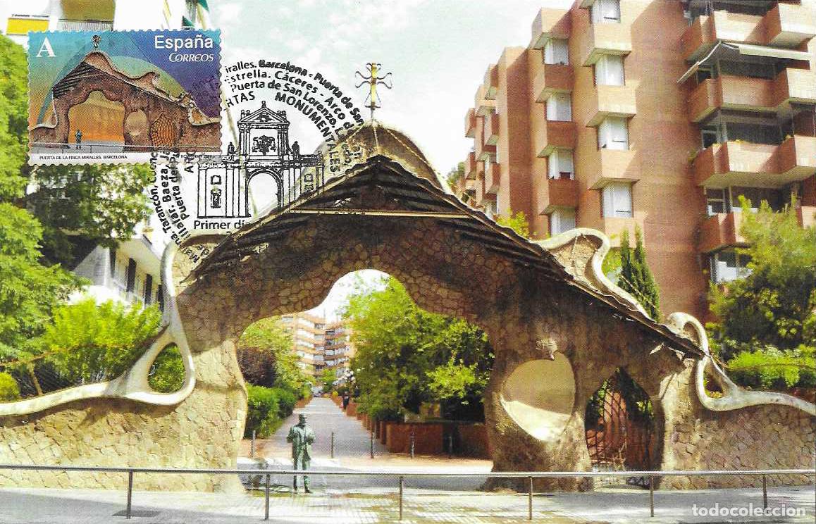 Sellos: GAUDI PUERTA FINCA MIRALLES ARCOS Y PUERTAS MONUMENTALES 2014 (EDIFIL 4839) TM PD CU&Ntilde;O BARCELONA MPM