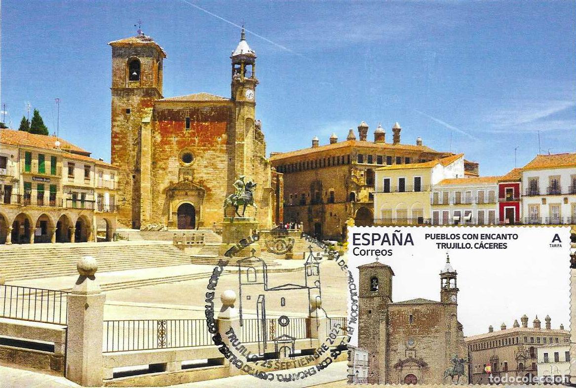 Sellos: PLAZA MAYOR PUEBLOS CON ENCANTO 2025 (EDIFIL 5865) TM PD MOD 2 MATASELLOS TRUJILLO CACERES RARO MPM