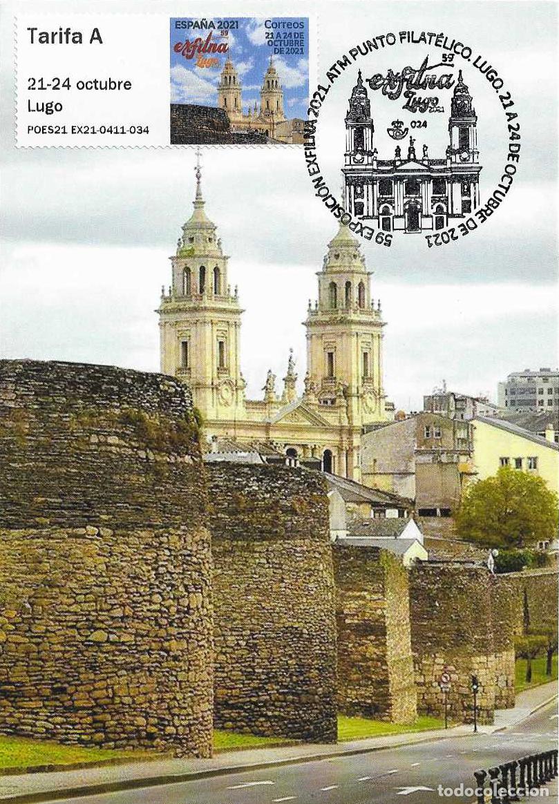 Sellos: MURALLAS ROMANAS Y CATEDRAL SANTA MARIA DE LUGO EXFILNA 2021 (ATM) EN TM MATASELLOS LUGO RARO MPM