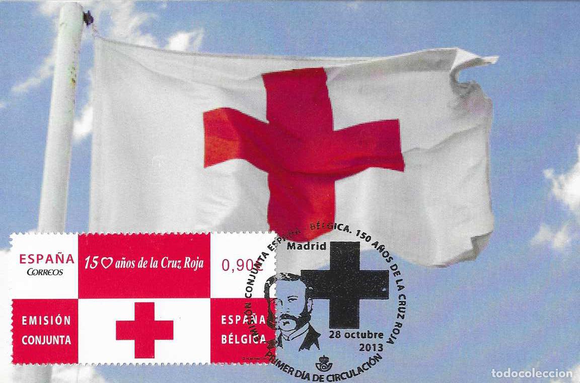 Sellos: HENRI DUNANT 150 A&Ntilde;OS CRUZ ROJA EM. CONJUNTA ESPA&Ntilde;A-BELGICA 2013 (EDIFIL 4828) TM PD CU&Ntilde;O MADRID MPM
