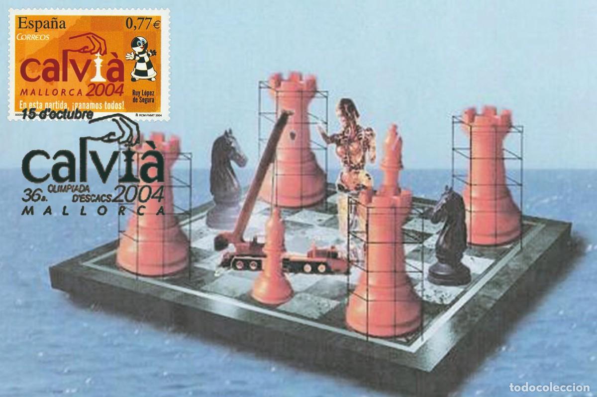 Sellos: Espa&ntilde;a Spain 2004 - Calvia, olimpiada mundial de ajedrez carte maximum