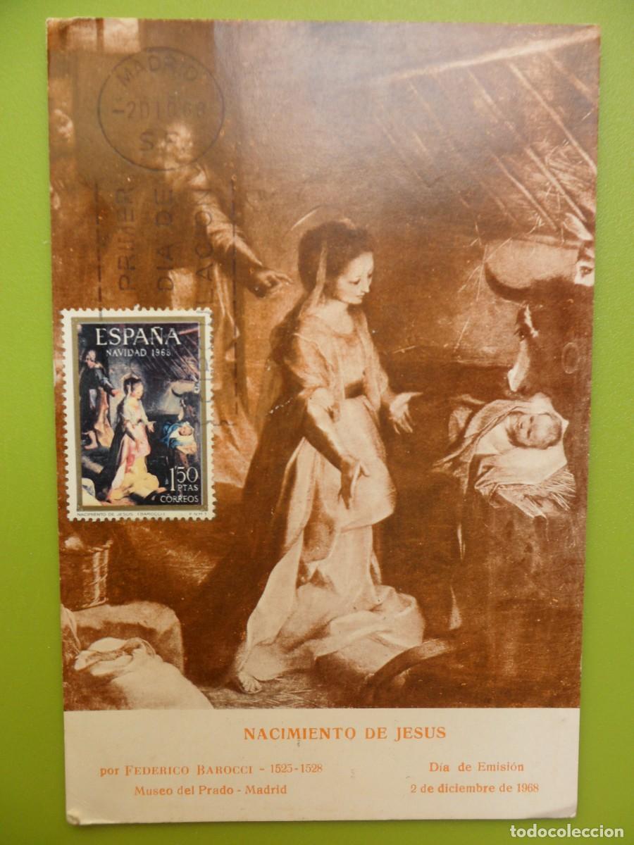 Sellos: 1968-ESPA&Ntilde;A-TARJETAS MAXIMAS-VER FOTO- N&ordm;1897-NAVIDAD-EL NACIMIENTO(FIORI DA URBINO)