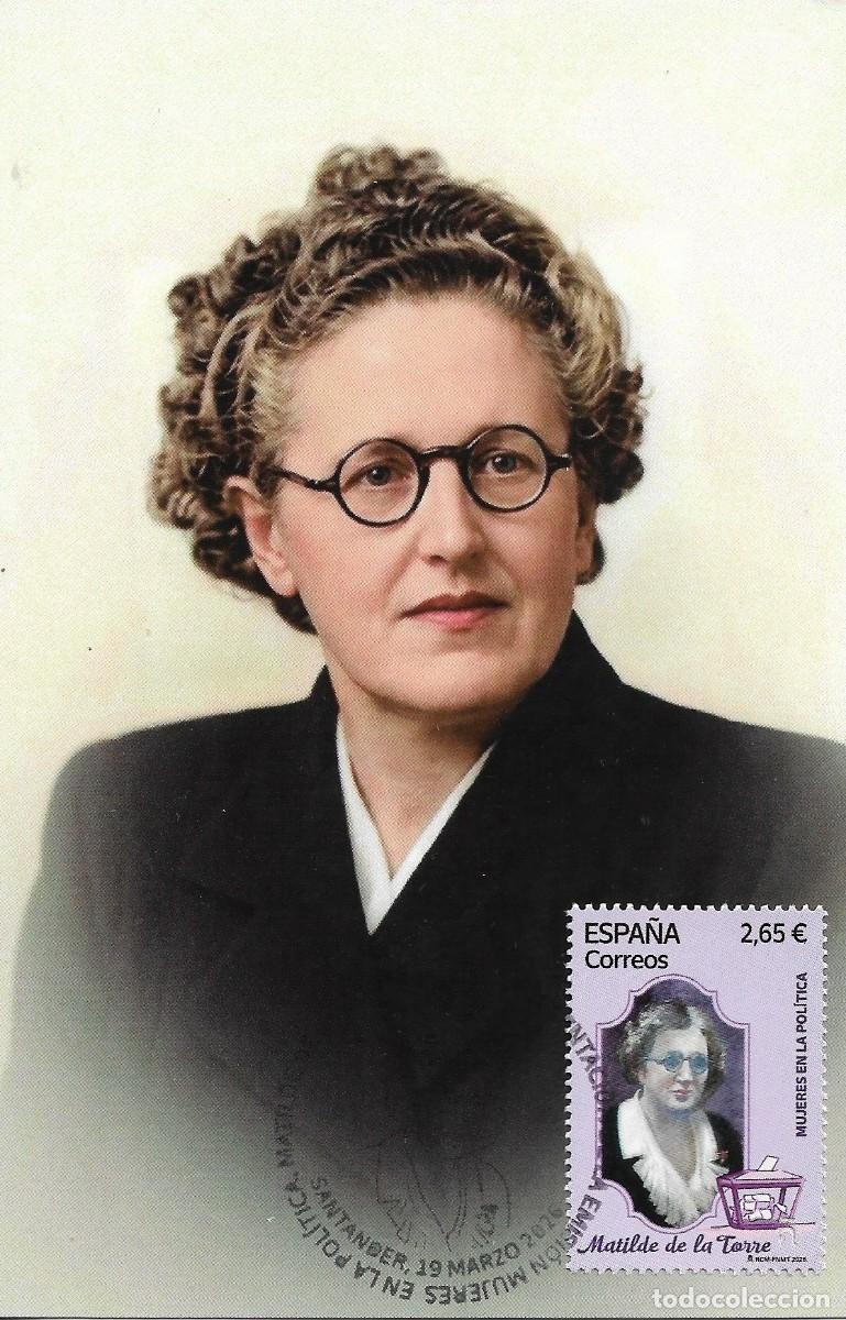 Sellos: ESPA&Ntilde;A. TARJETA MAXIMA PRIMER DIA. MATILDE DE LA TORRE. SANTANDER. 2026