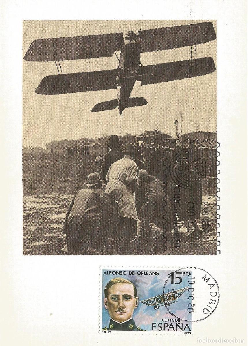 Sellos: ESPA&Ntilde;A 1980. TARJETA MAXIMA AVIACI&Oacute;N. ALFONSO DE ORLEANS. MATASELLO P.D.C. MADRID