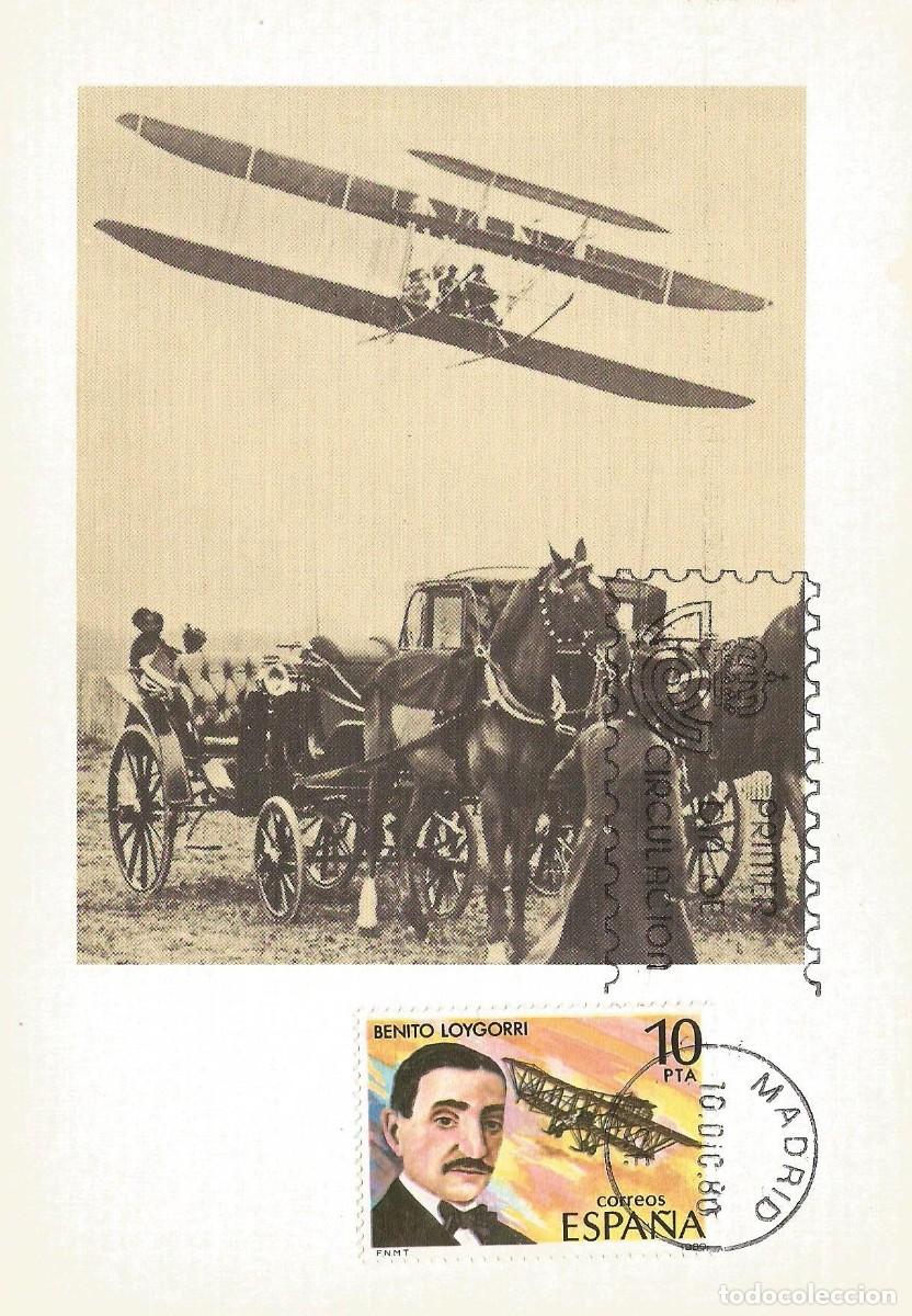 Sellos: ESPA&Ntilde;A 1980. TARJETA MAXIMA AVIACI&Oacute;N. BENITO LOYGORRI. MATASELLO P.D.C. MADRID