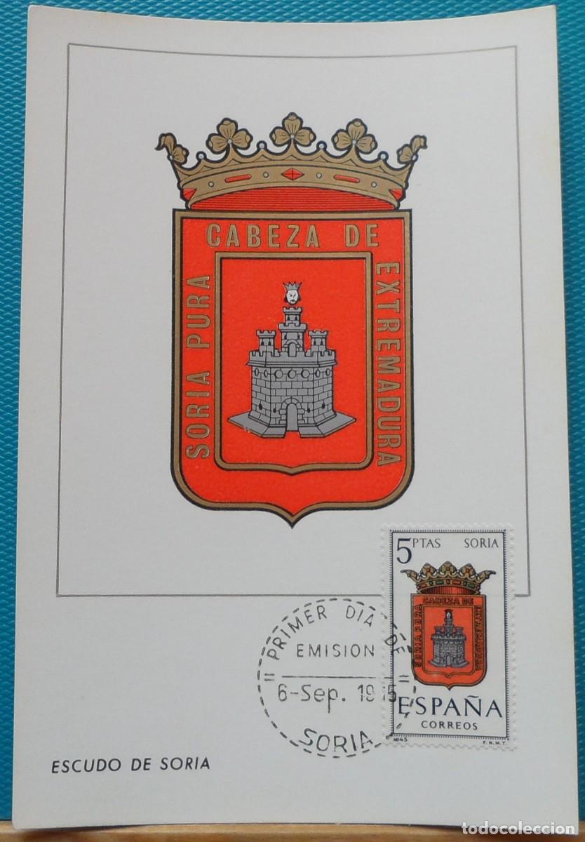 Sellos: 1965-ESPA&Ntilde;A-TARJETAS MAXIMAS-VER FOTO-ESCUDOS-N&ordm;1639-SORIA-FECHA PROVINCIA-