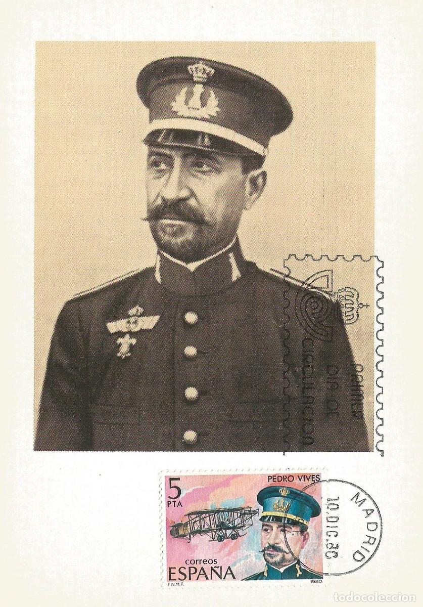 Sellos: ESPA&Ntilde;A 1980. TARJETA MAXIMA AVIACI&Oacute;N. PEDRO VIVES. MATASELLO P.D.C. MADRID
