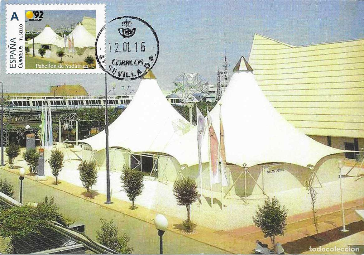 Sellos: RARO TU SELLO PABELLON DE SUDAFRICA EN EXPOSICION EXPO 1992 SEVILLA 2016 TARJETA MAXIMA VER REVERSO