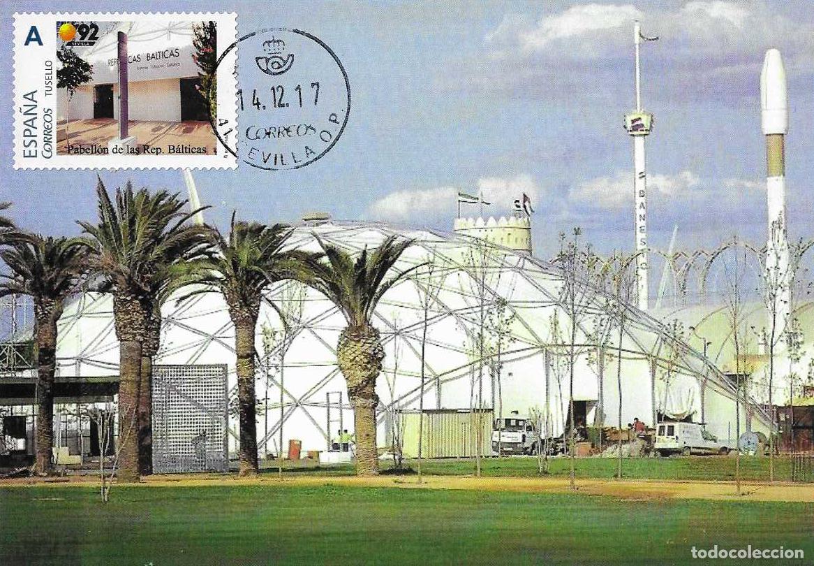 Briefmarken: RARO TU SELLO PABELLON REPUBLICAS BALTICAS EXPOSICION EXPO 1992 SEVILLA 2017 TARJETA MAXIMA REVERSO