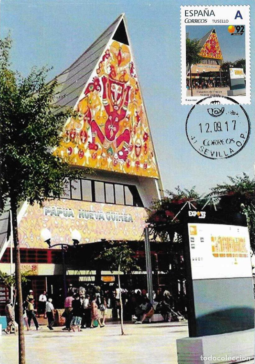 Briefmarken: RARO TU SELLO PABELLON PAPUA NUEVA GUINEA EXPOSICION EXPO 1992 SEVILLA 2017 TARJETA MAXIMA REVERSO