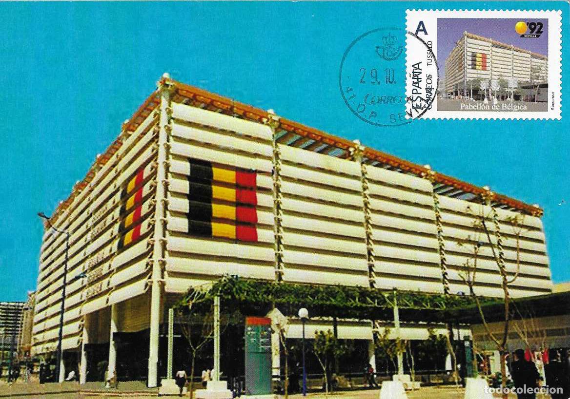 Sellos: RARO TU SELLO PABELLON DE BELGICA EN EXPOSICION EXPO 1992 SEVILLA 2015 TARJETA MAXIMA VER REVERSO