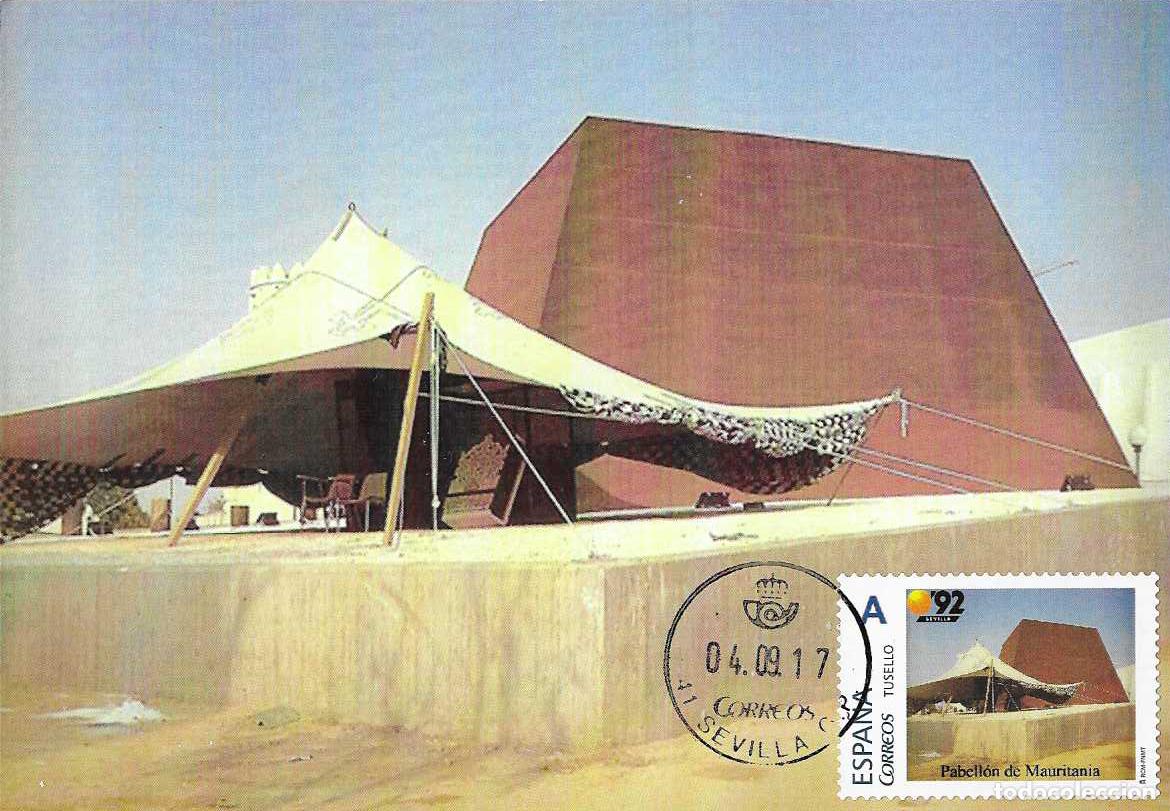 Stamps: RARO TU SELLO PABELLON DE MAURITANIA EN EXPOSICION EXPO 1992 SEVILLA 2017 TARJETA MAXIMA VER REVERSO