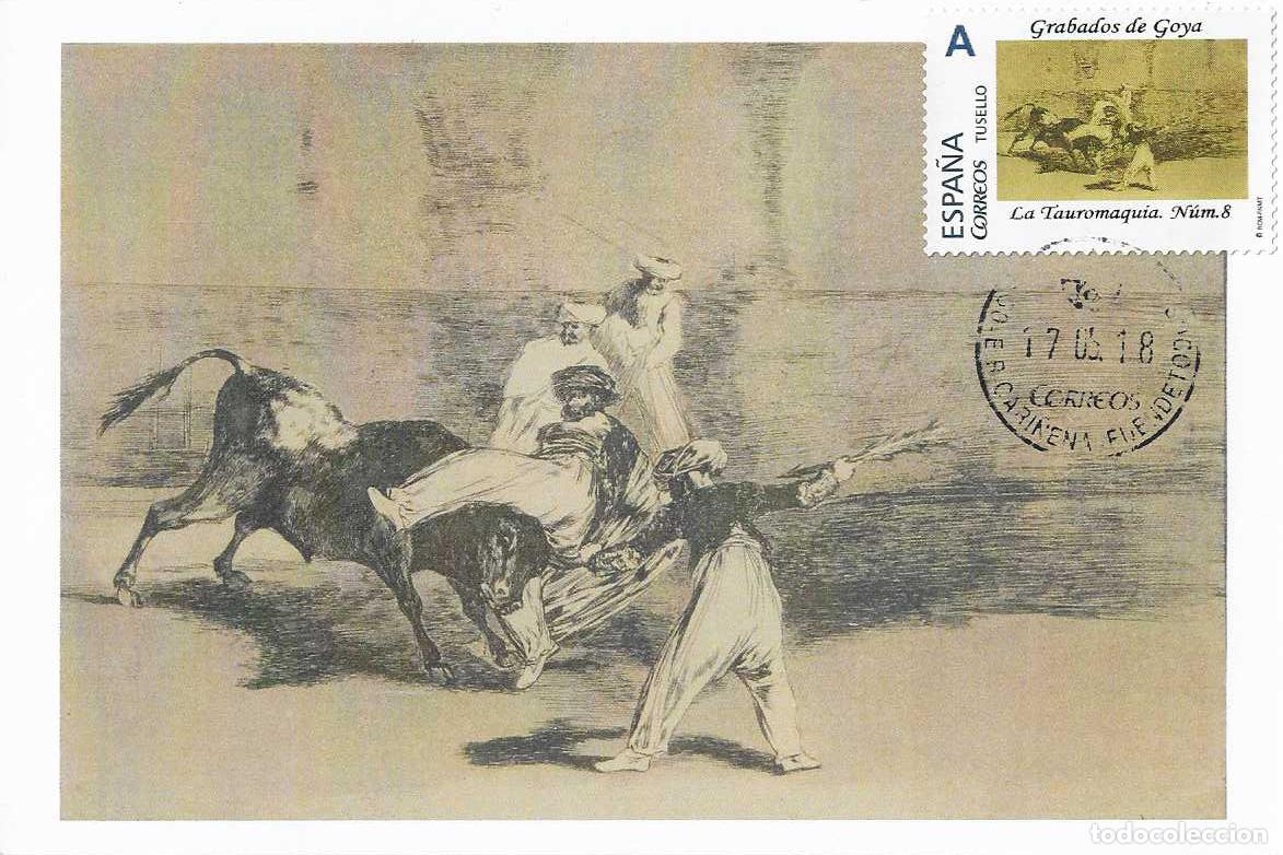 Sellos: RARO TU SELLO FRANCISCO DE GOYA GRABADOS LA TAUROMAQUIA ESTAMPA N&ordm; 8 TM FUENDETODOS (ZARAGOZA) 2018