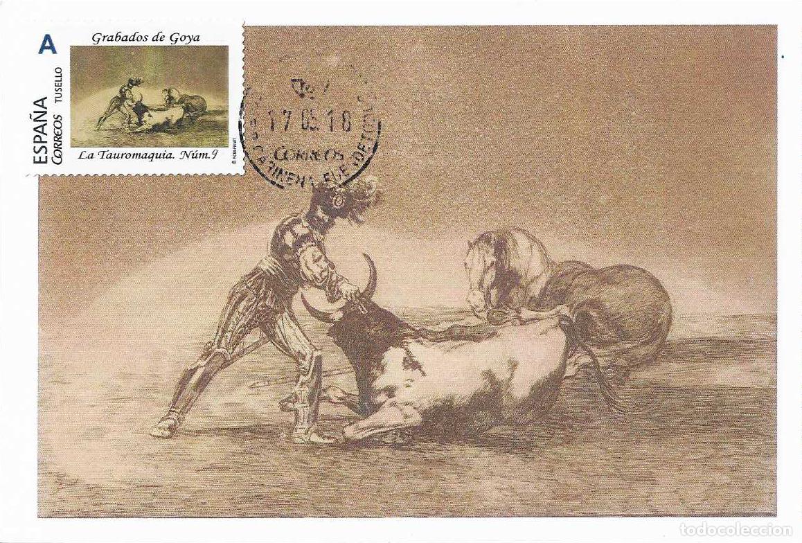 Sellos: RARO TU SELLO FRANCISCO DE GOYA GRABADOS LA TAUROMAQUIA ESTAMPA N&ordm; 9 TM FUENDETODOS (ZARAGOZA) 2018