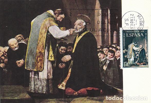 Sellos: Edifil n&ordm; 1837, 2&ordm; centenario de san Jos&eacute; de Calasanz, tarjeta m&aacute;xima de primer d&iacute;a de 27-11-1967