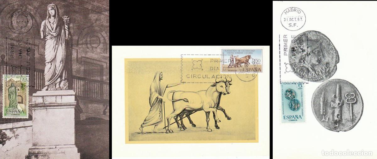 Sellos: EDIFIL 1827, BIMILENARIO FUNDACION CACERES, TARJETA MAXIMA PRIMER DIA 31-10-1967, SERIE COMPLETA