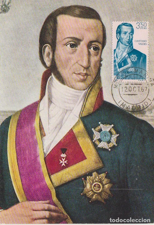 Sellos: EDIFIL 1825, CAYETANO VALDES, TARJETA MAXIMA MATASELLO MINISTERIO DE MARINA DELPRIMER DIA 12-10-1967