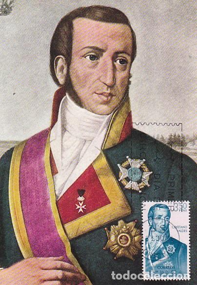 Sellos: EDIFIL 1825, CAYETANO VALDES, TARJETA MAXIMA DELPRIMER DIA 12-10-1967