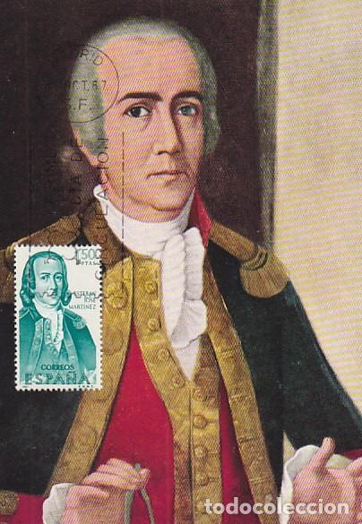 Sellos: Edifil 1823, forjadores de Am&eacute;rica Esteban Jos&eacute; Mart&iacute;nez, TARJETA MAXIMA DE 12-10-1967