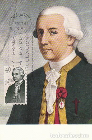 Sellos: Edifil 1819, forjadores de Am&eacute;rica, Juan Francisco de la Bodega,, TARJETA MAXIMA DE 12-10-1967