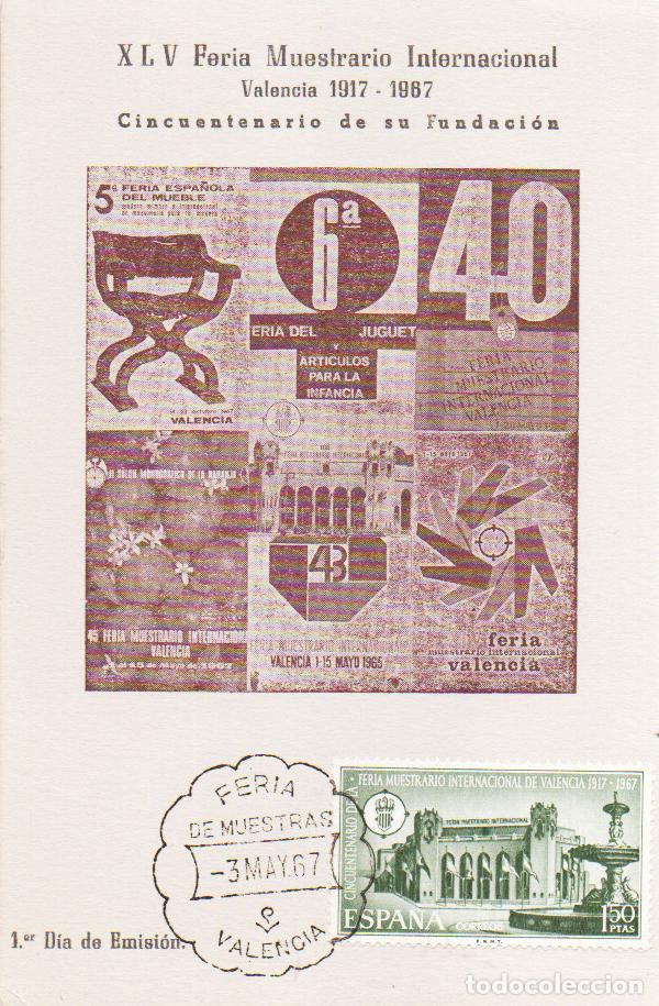 Sellos: EDIFIL 1797, FERIA MUESTRARIO DE VALENCIA, TARJETA MAXIMA DE PRIMER DIA DE 3-5-1967