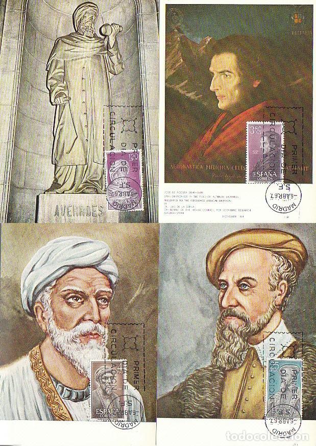 Sellos: EDIFIL 1791/4, PERSONAJES: AVERROES, MAIMONIDES Y OTROS, TARJETA MAXIMA DE PRIMER DIA DE 6-4-1967