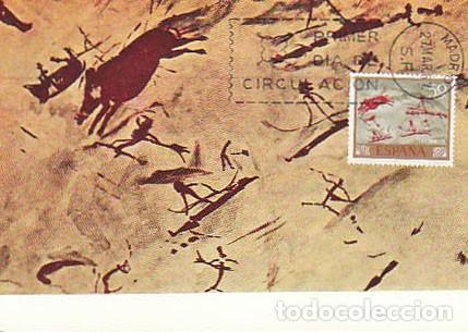 Sellos: Edifil n&ordm; 1780, pintura rupestre de la cueva Remigia en Castell&oacute;n, tarjeta m&aacute;xima 28-3-1967