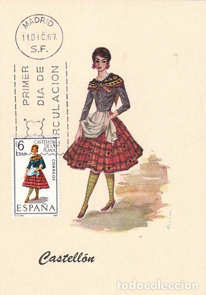 Sellos: EDIFIL 1778, TRAJE REGIONAL DE CASTELLON, TARJETA MAXIMA DE PRIMER DIA DEL A&Ntilde;O 1967