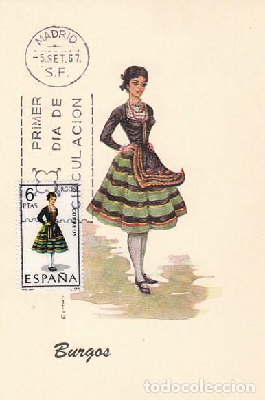 Sellos: Edifil 1775, traje regional de Burgos, tarjeta maxima de primer dia del a&ntilde;o 1967