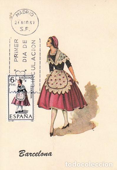 Sellos: Edifil 1774, traje regional de Barcelona, tarjeta maxima de primer dia del a&ntilde;o 1967
