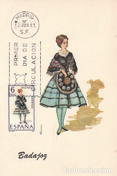 Sellos: Edifil 1772, traje regional de Badajoz, tarjeta maxima de primer dia del a&ntilde;o 1967