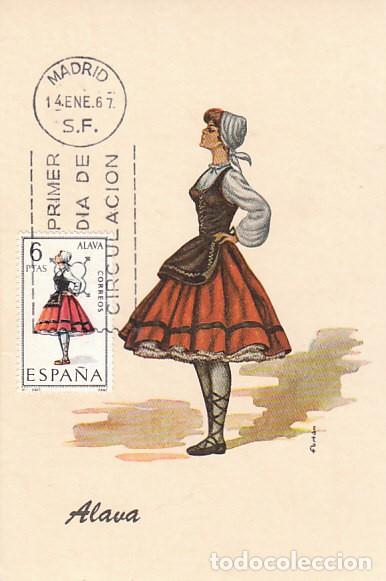 Sellos: EDIFIL 1767, TRAJE REGIONAL DE ALAVA, TARJETA MAXIMA primer dia DEL a&ntilde;o 1967