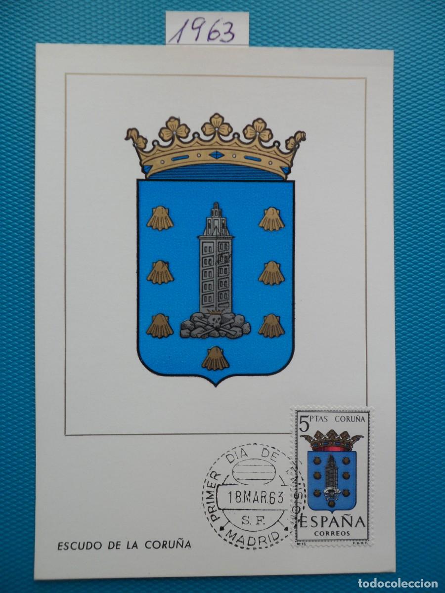 Sellos: 1963-ESPA&Ntilde;A-TARJETAS MAXIMAS-ESCUDOS-PROVINCIAS-VER FOTO-N&ordm;1483-LA CORU&Ntilde;A