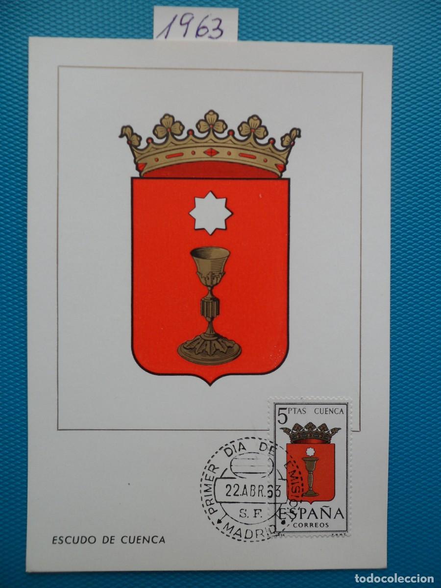 Sellos: 1963-ESPA&Ntilde;A-TARJETAS MAXIMAS-ESCUDOS-PROVINCIAS-VER FOTO-N&ordm;1484-CUENCA